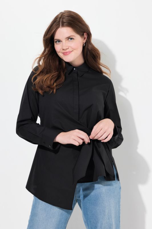 Eco Cotton Wrap Front Long Sleeve Button Down Shirt