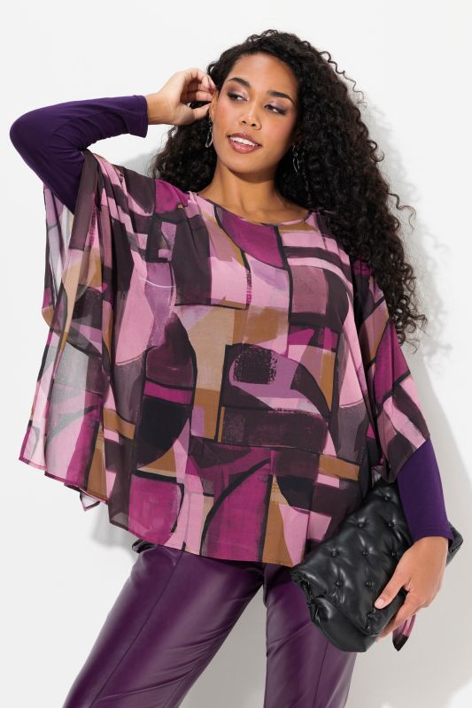 Abstract Print Layered Chiffon Blouse