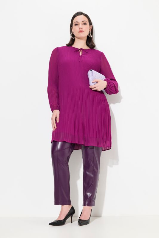 Pleated A-Line Long Sleeve Tunic Blouse