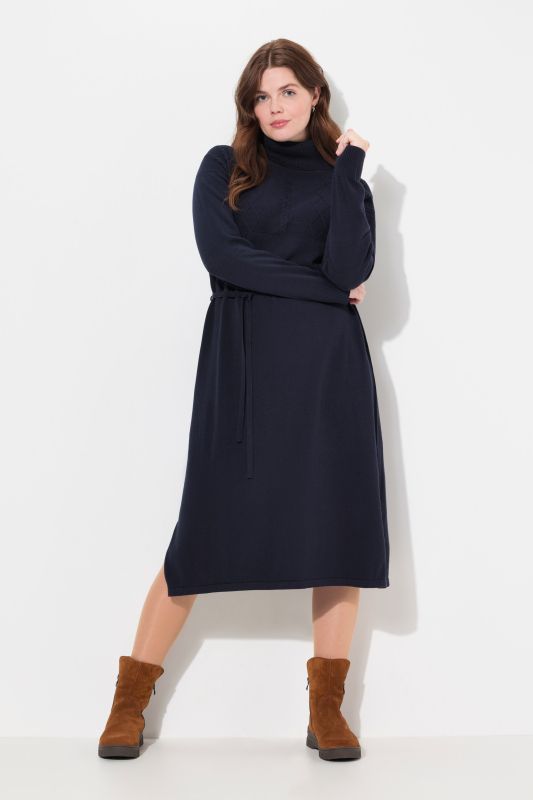 Eco Cotton Cable Knit Turtleneck Dress