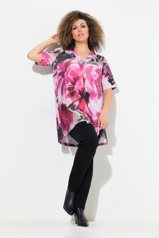 Floral Print Slinky Short Sleeve Tunic