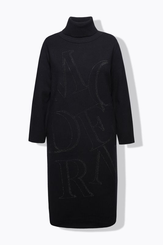 Rhinestone Lettering Knit Turtleneck Dress