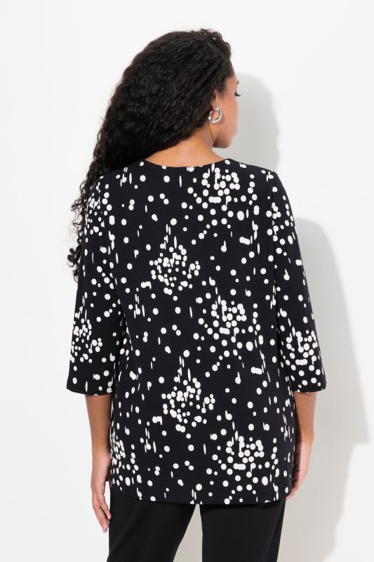 Polka Dot 3/4 Sleeve Split Neck Tee