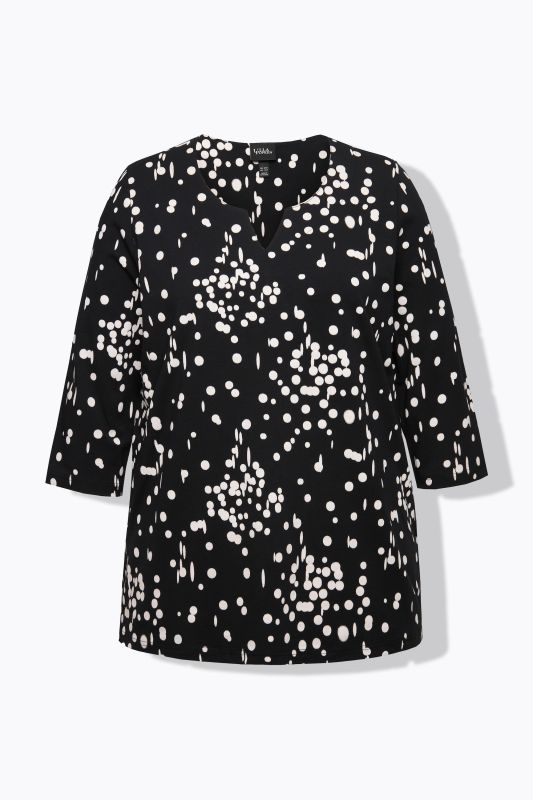 Polka Dot 3/4 Sleeve Split Neck Tee