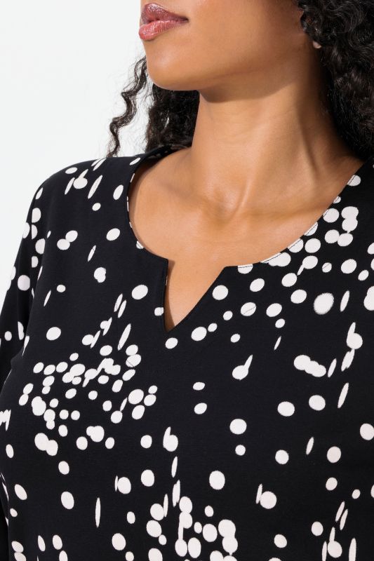 Polka Dot 3/4 Sleeve Split Neck Tee