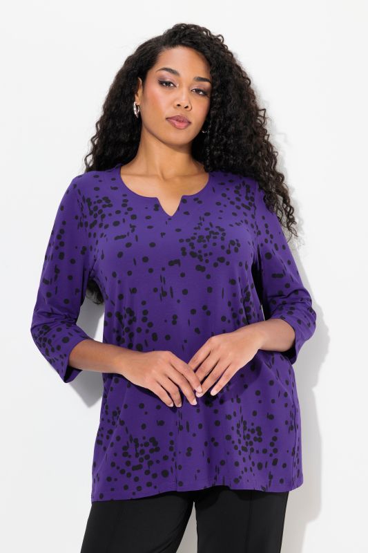 Polka Dot 3/4 Sleeve Split Neck Tee