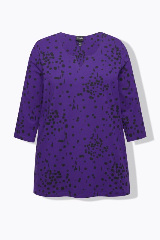 Polka Dot 3/4 Sleeve Split Neck Tee