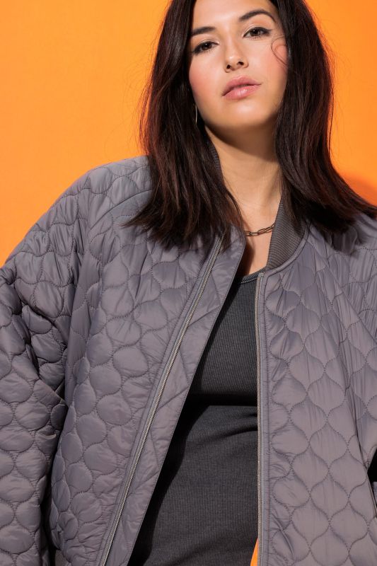 Quilted Bomber Zipper Front Pocket Jacket