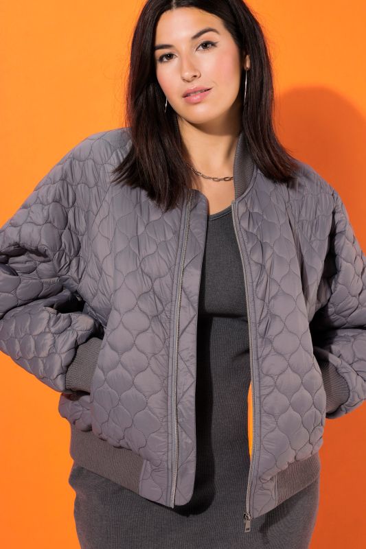 Quilted Bomber Zipper Front Pocket Jacket