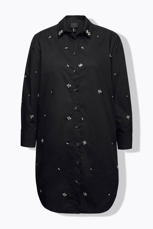 Rhinestone Detail Button-Down Shirt Dress