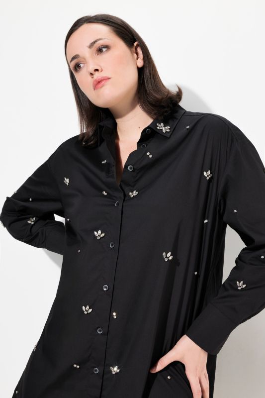 Rhinestone Detail Button-Down Shirt Dress