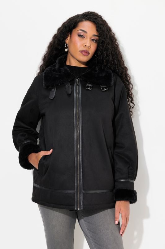 Faux Lambskin Aviator Jacket