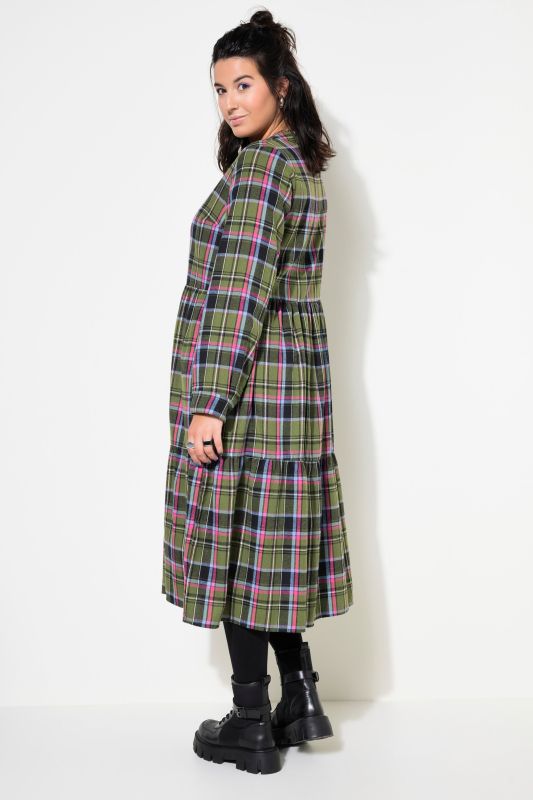 Flannel Check Empire Long Sleeve Dress