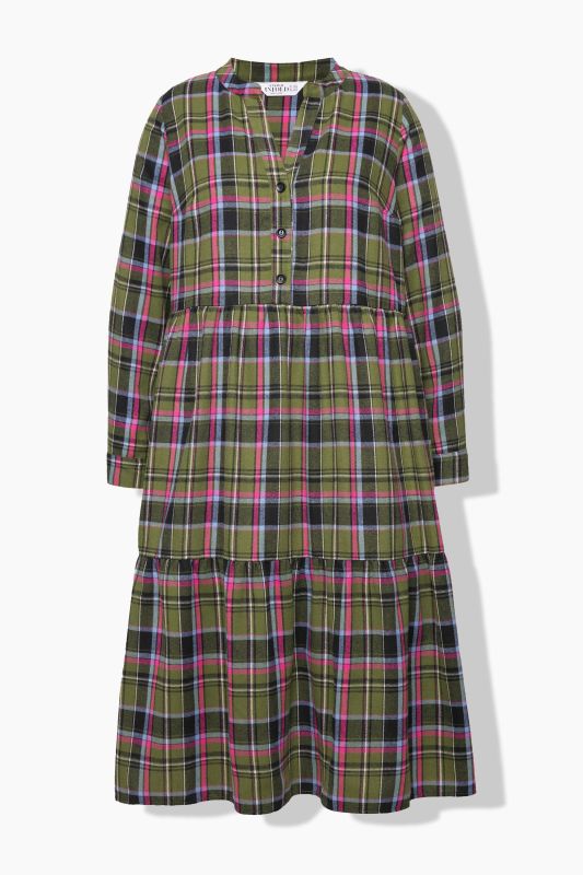 Flannel Check Empire Long Sleeve Dress