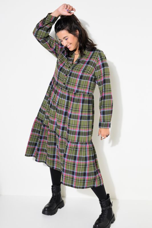 Flannel Check Empire Long Sleeve Dress