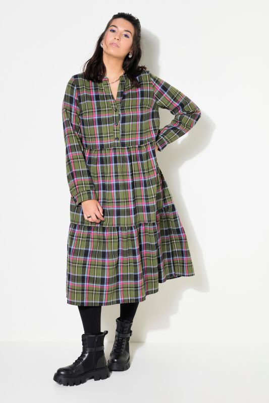 Flannel Check Empire Long Sleeve Dress