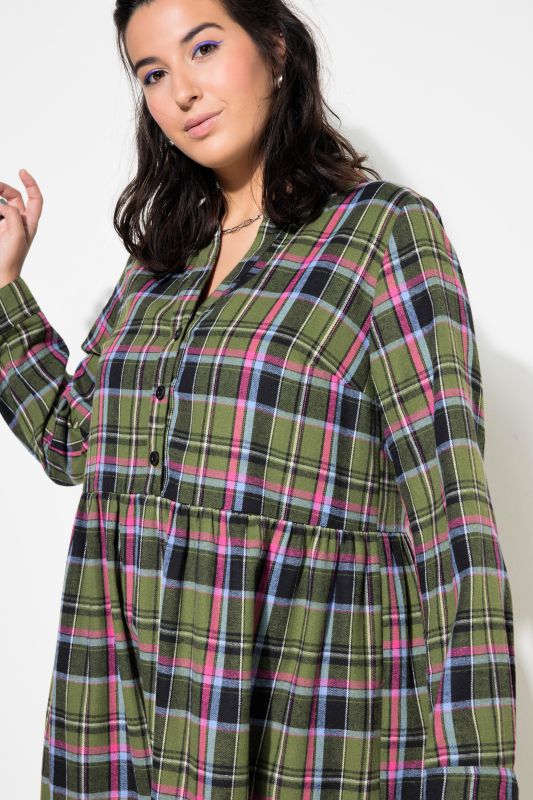 Flannel Check Empire Long Sleeve Dress