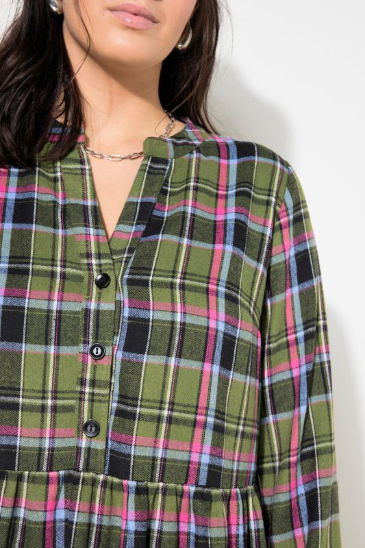 Flannel Check Empire Long Sleeve Dress