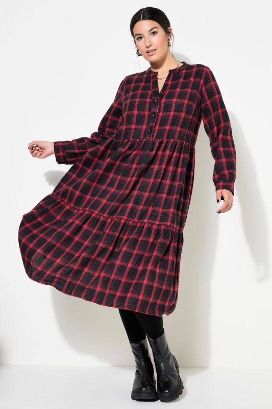 Flannel Check Empire Long Sleeve Dress