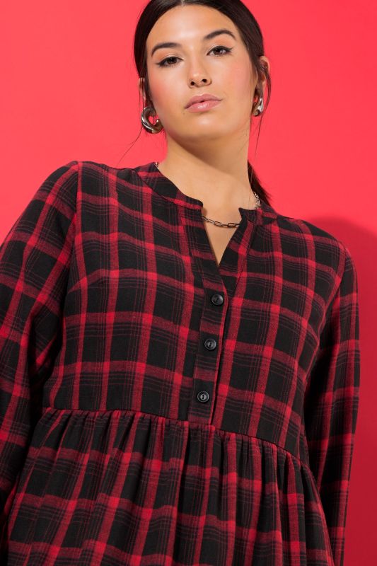 Flannel Check Empire Long Sleeve Dress