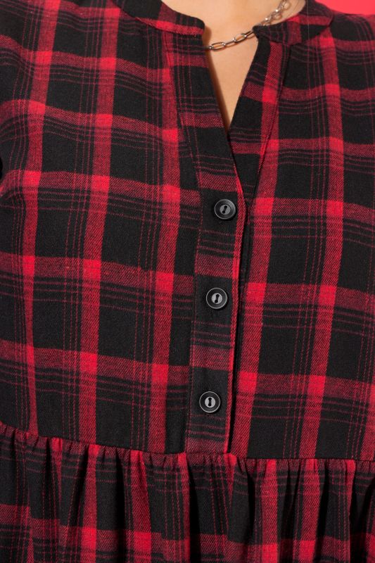 Flannel Check Empire Long Sleeve Dress