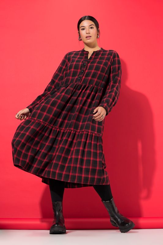 Flannel Check Empire Long Sleeve Dress