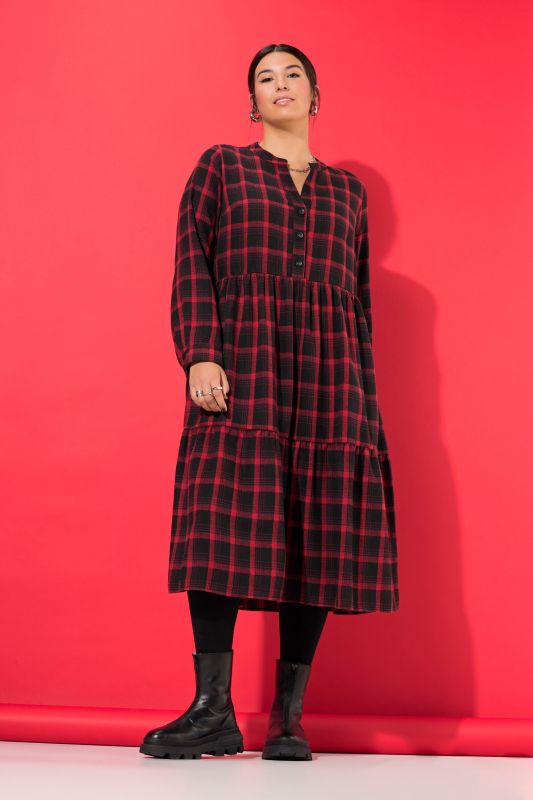 Flannel Check Empire Long Sleeve Dress