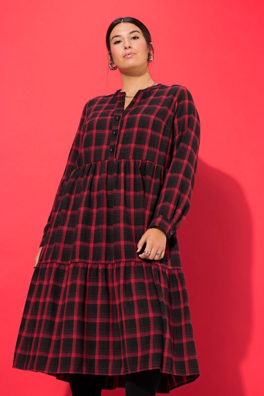 Flannel Check Empire Long Sleeve Dress