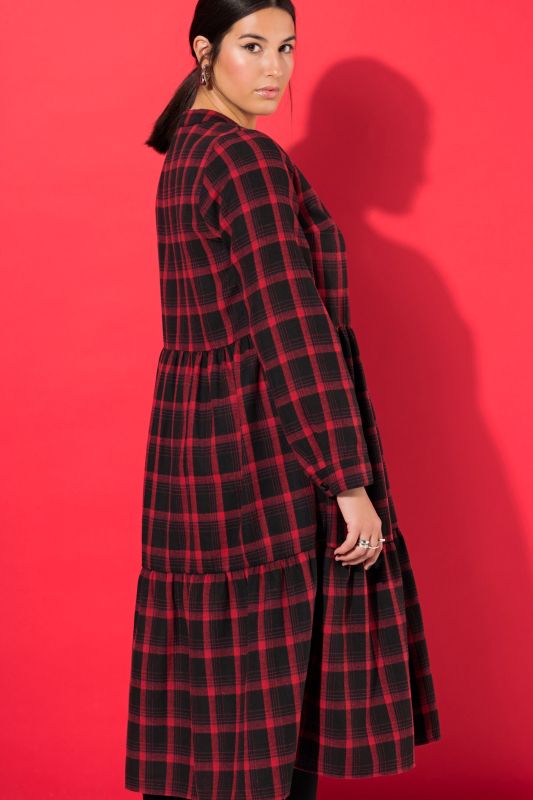 Flannel Check Empire Long Sleeve Dress