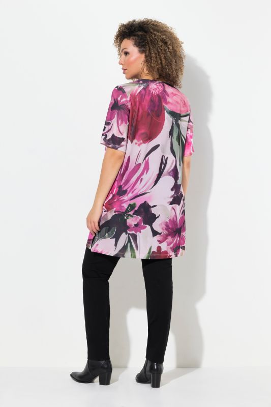 Floral Print Slinky Short Sleeve Tunic