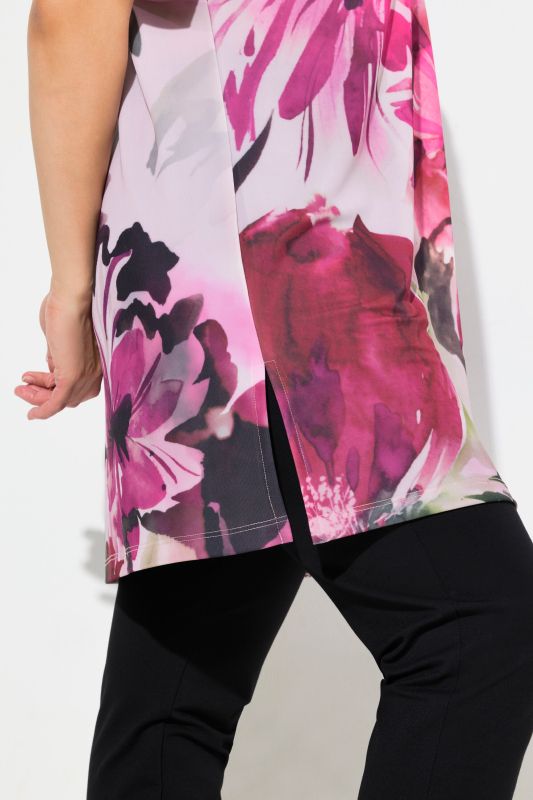 Floral Print Slinky Short Sleeve Tunic