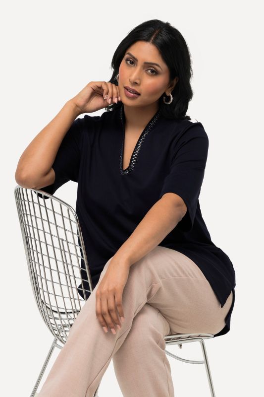 Rhinestone V-Neck Pima Cotton Tee