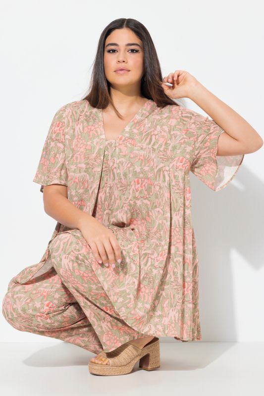 Animal Print Short Sleeve Tunic Blouse