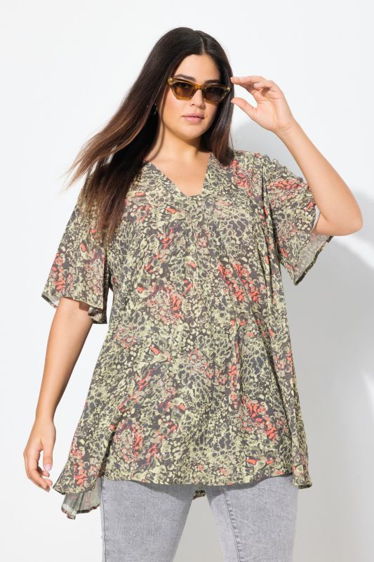 Animal Print Short Sleeve Tunic Blouse