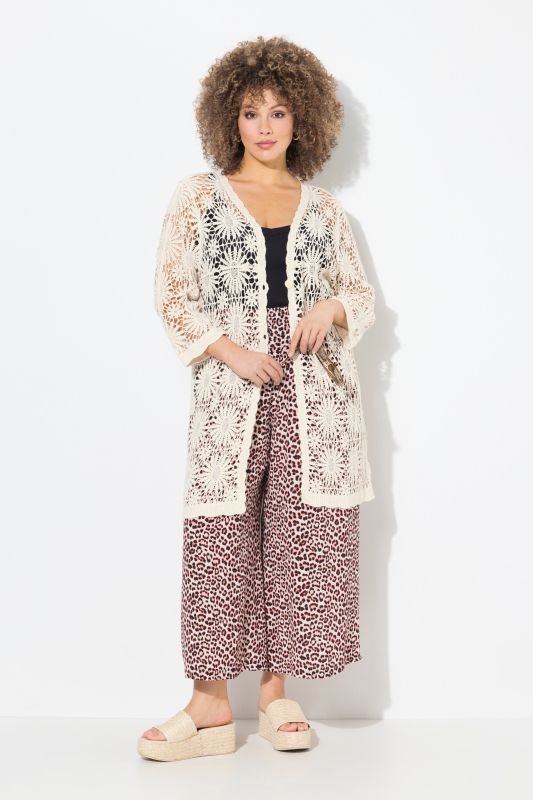 Floral Openwork Knit Scalloped Hem Cardigan
