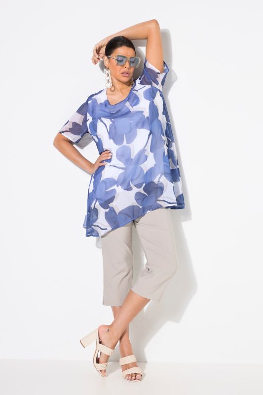 Hydrangea Print Layered Chiffon Blouse