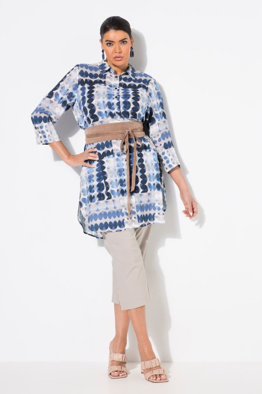 Geometric Print Button Down Tunic Blouse