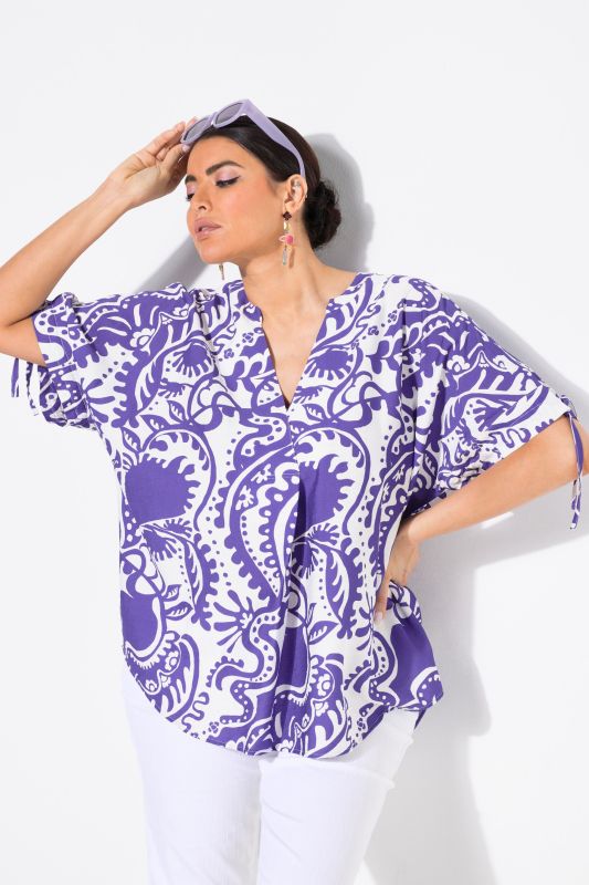Paisley Short Sleeve V-Neck Blouse