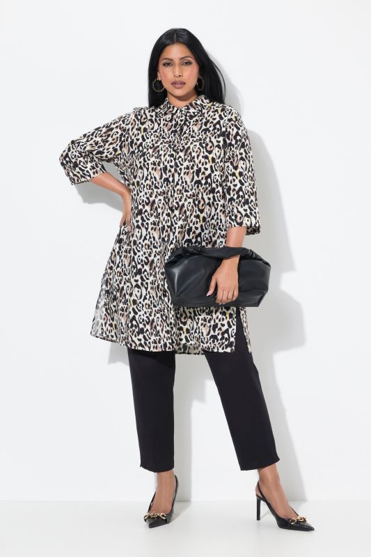 Leopard Print 3/4 Sleeve Tunic Dress