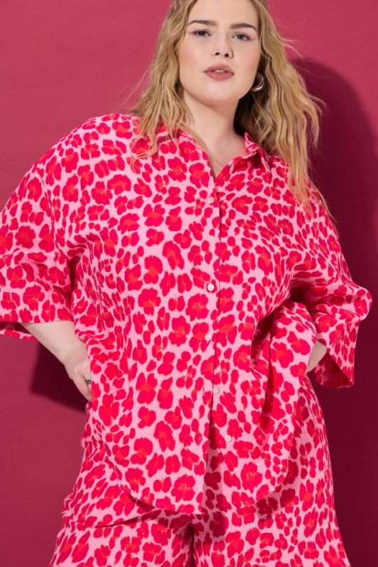 Muslin Leopard Print Short Sleeve Blouse
