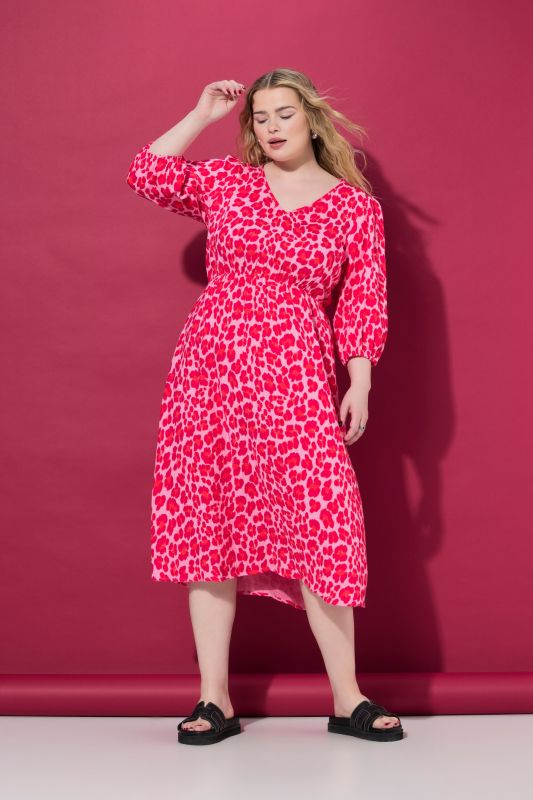 Colorful Leopard Print Balloon Sleeve Dress