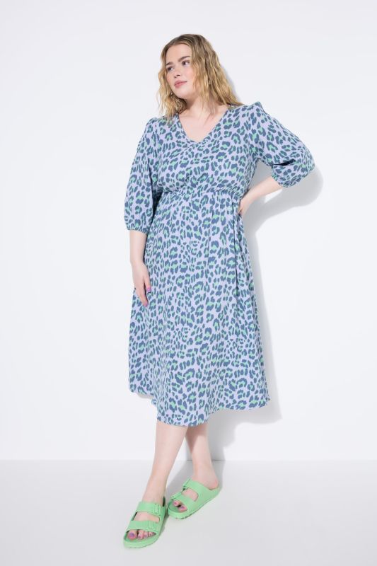 Colorful Leopard Print Balloon Sleeve Dress