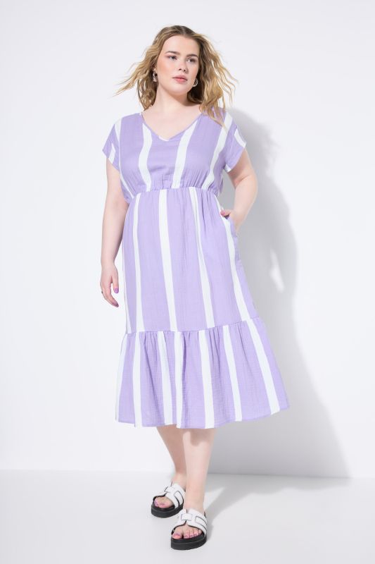 Striped Muslin Flounce Panel Dress