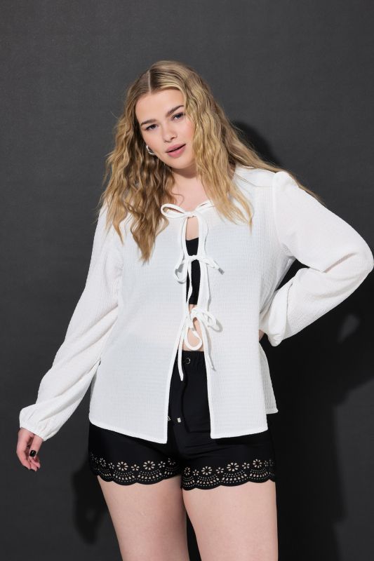 Tie Front Balloon Sleeve Blouse
