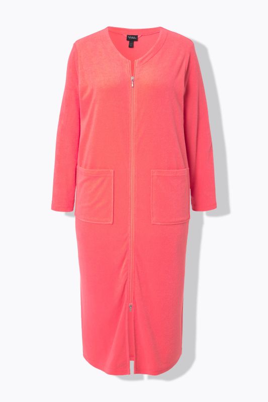 Long Zip Front Cotton Blend Terry Bathrobe