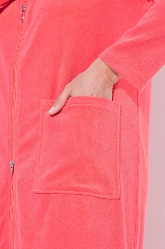 Long Zip Front Cotton Blend Terry Bathrobe