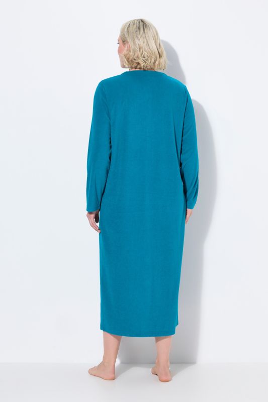 Long Zip Front Cotton Blend Terry Bathrobe