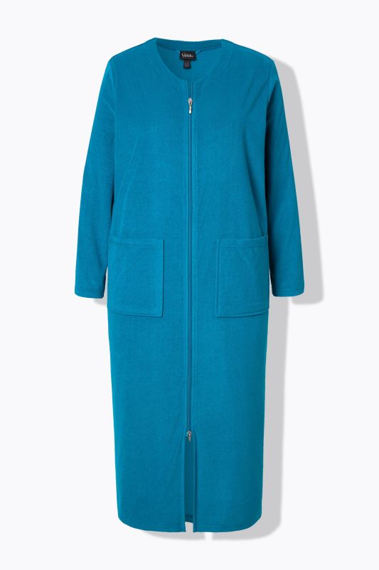 Long Zip Front Cotton Blend Terry Bathrobe