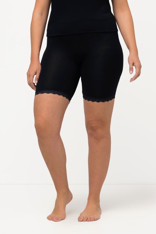 Lace Hem Stretch Viscose Knit Bicycle Length Lounge Shorts