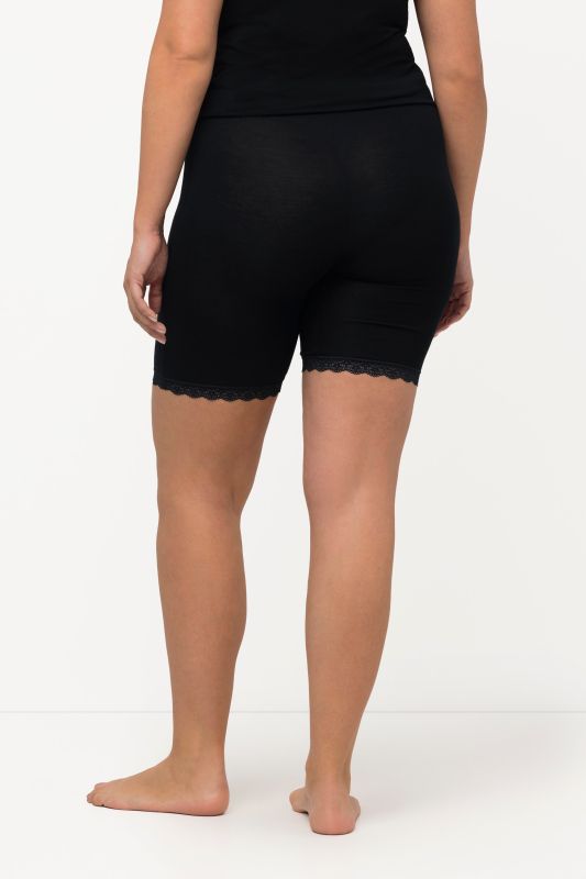 Lace Hem Stretch Viscose Knit Bicycle Length Lounge Shorts